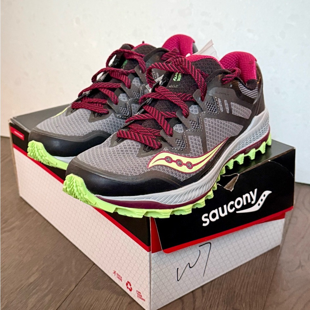 Saucony Trail Shoes - Gray, Pink, and Green